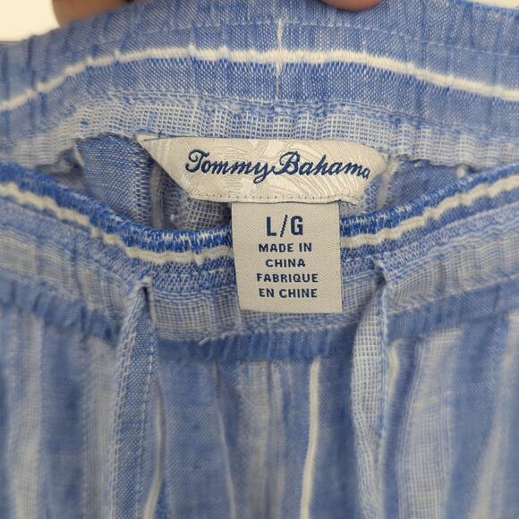 Tommy Bahama Linen Blend Blue Striped Pants Size L Relaxed Fit Resort Beachwear - Picture 7 of 7